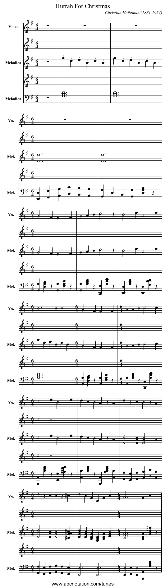 Hurrah For Christmas - staff notation