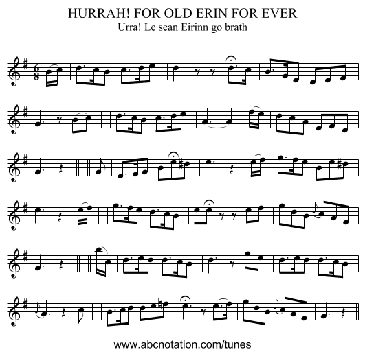 HURRAH! FOR OLD ERIN FOR EVER - staff notation