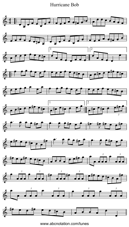 Hurricane Bob - staff notation