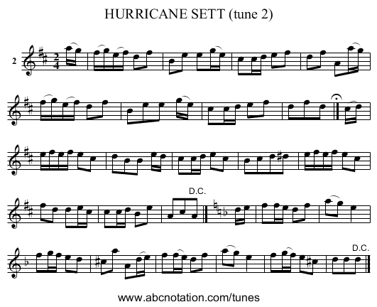 HURRICANE SETT (tune 2) - staff notation