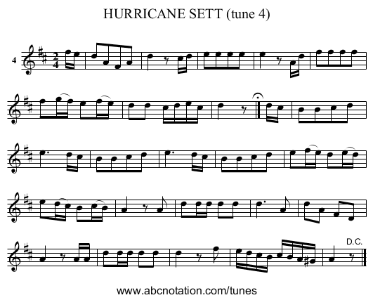HURRICANE SETT (tune 4) - staff notation