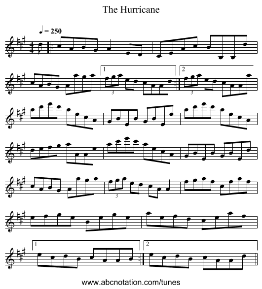Hurricane, The - staff notation