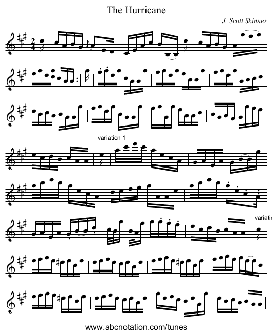 Hurricane, The - staff notation