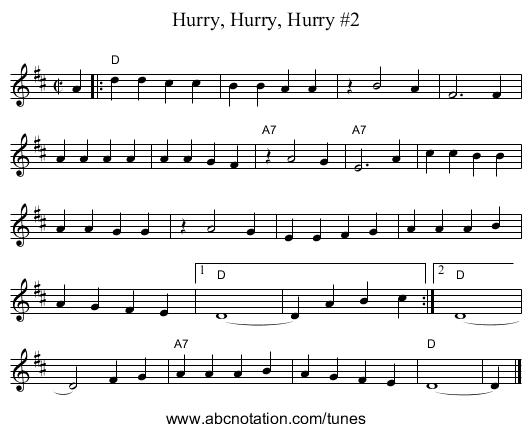 Hurry, Hurry, Hurry #2 - staff notation
