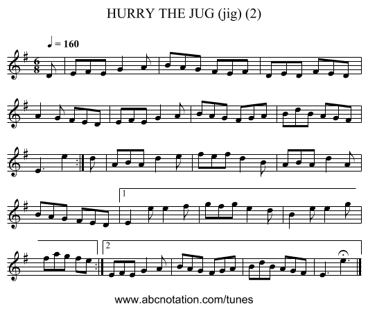 HURRY THE JUG (jig) (2) - staff notation