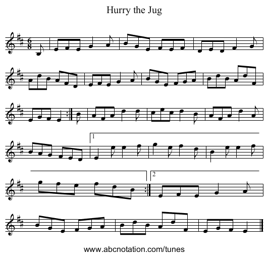 Hurry the Jug - staff notation