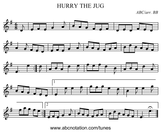 HURRY THE JUG - staff notation