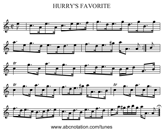 HURRY'S FAVORITE - staff notation