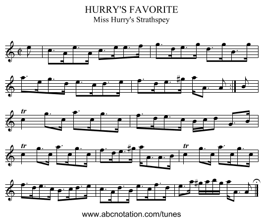 HURRY'S FAVORITE - staff notation
