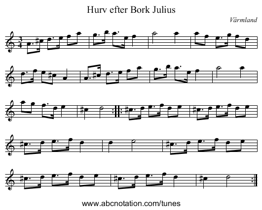 Hurv efter Bork Julius - staff notation