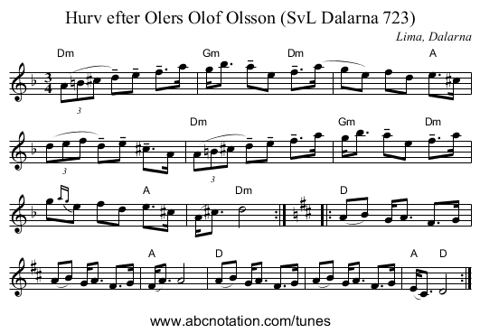 Hurv efter Olers Olof Olsson (SvL Dalarna 723) - staff notation