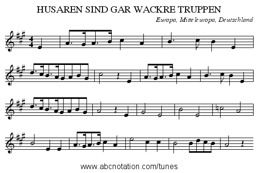 HUSAREN SIND GAR WACKRE TRUPPEN - staff notation