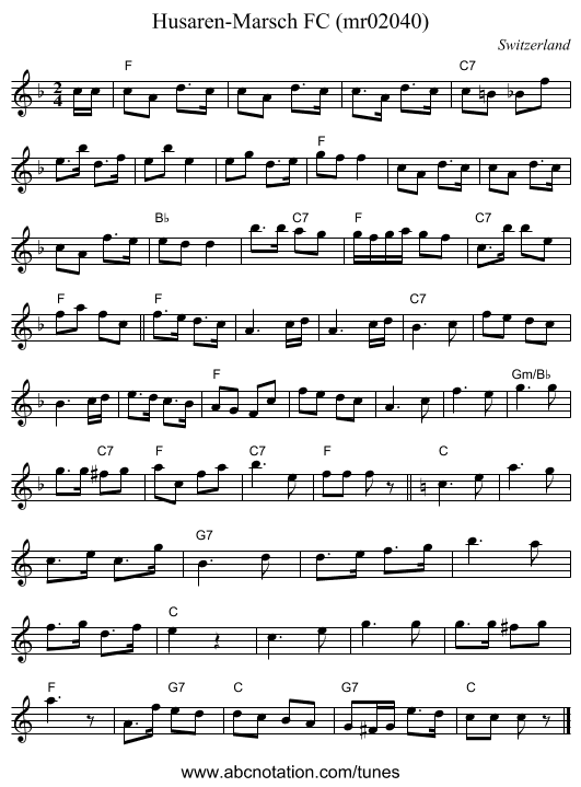 Husaren-Marsch FC (mr02040) - staff notation