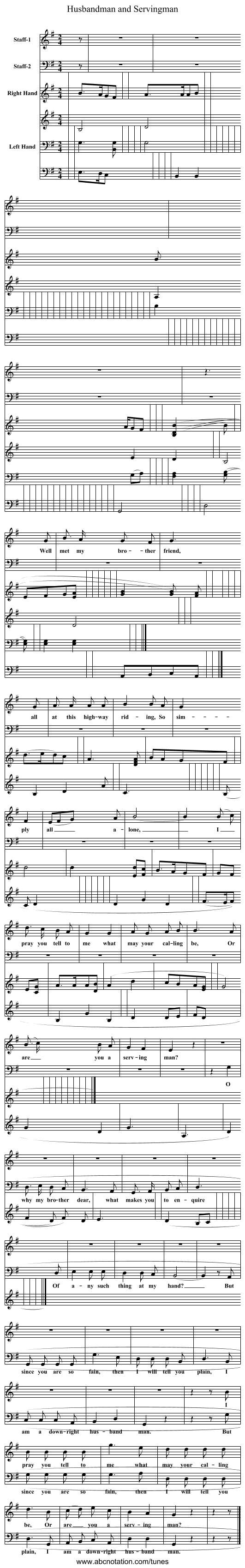 Husbandman and Servingman - staff notation