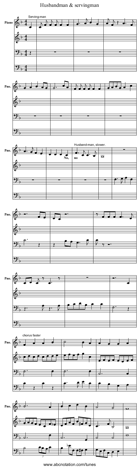 Husbandman & servingman - staff notation