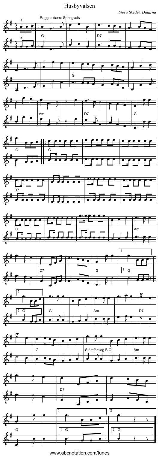 Husbyvalsen - staff notation