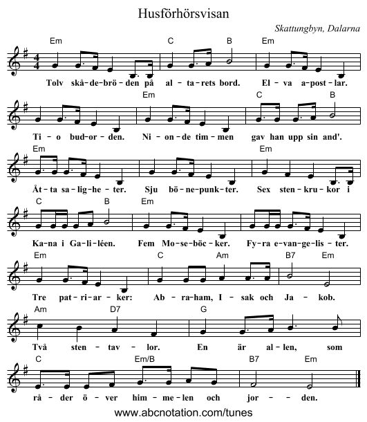 Husförhörsvisan - staff notation