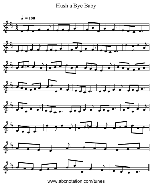 Hush a Bye Baby - staff notation