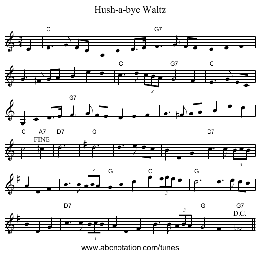 Hush-a-bye Waltz - staff notation