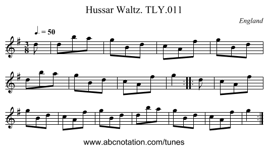 Hussar Waltz. TLY.011 - staff notation