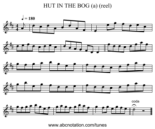 HUT IN THE BOG (a) (reel) - staff notation