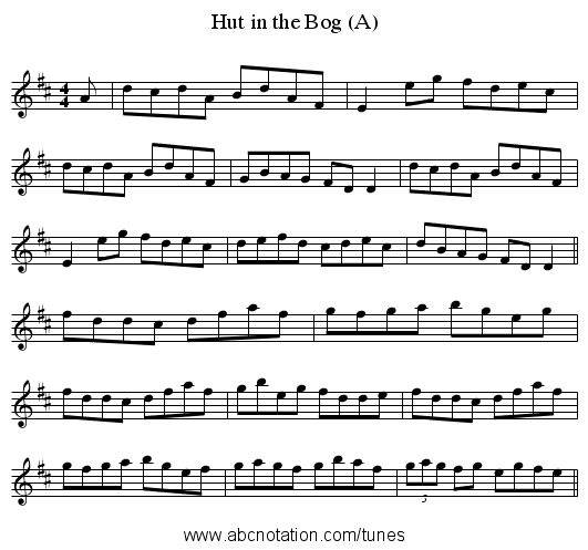 Hut in the Bog (A) - staff notation