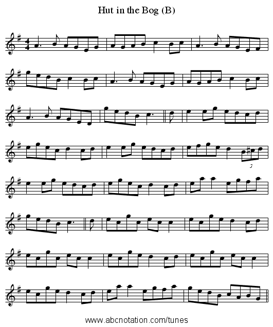 Hut in the Bog (B) - staff notation