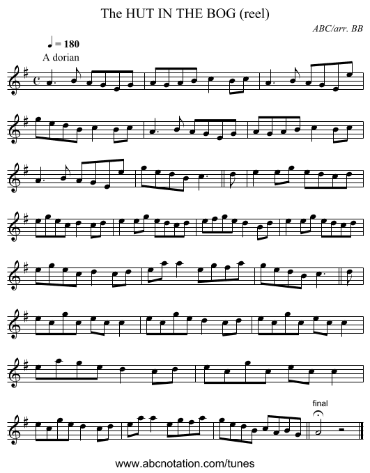 HUT IN THE BOG (reel), The - staff notation