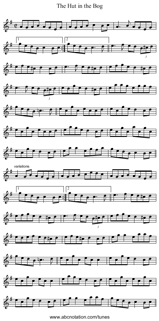 Hut in the Bog, The - staff notation