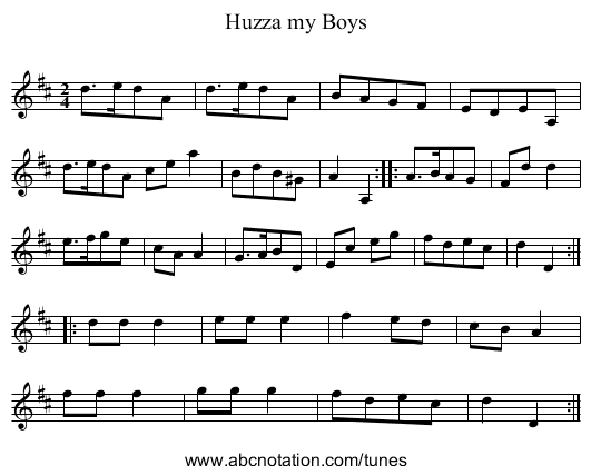 Huzza my Boys - staff notation