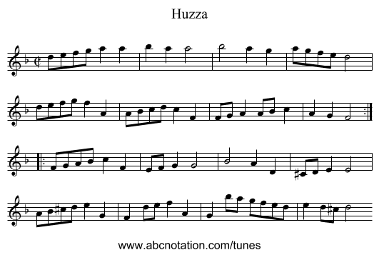 Huzza - staff notation