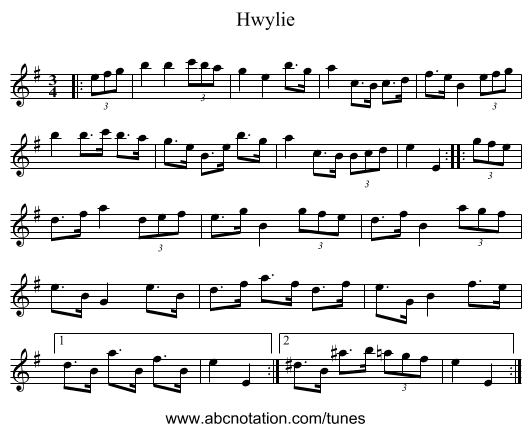 Hwylie - staff notation