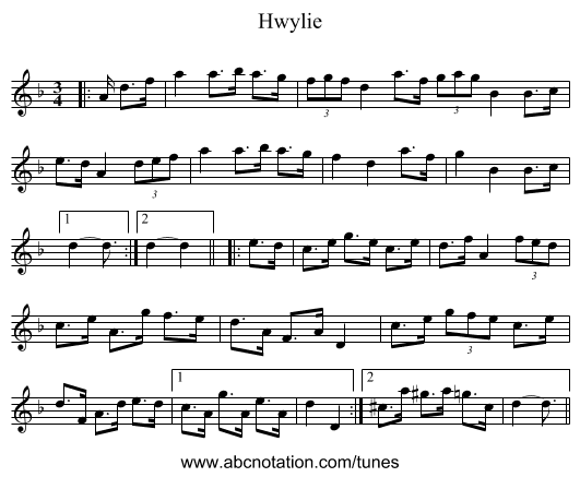Hwylie - staff notation