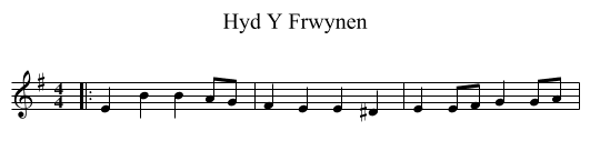 Hyd Y Frwynen - staff notation