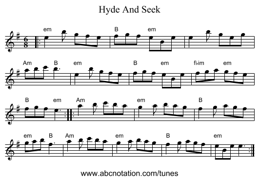 Hyde And Seek - staff notation
