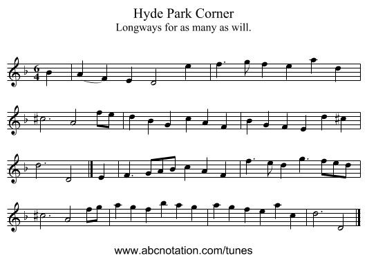 Hyde Park Corner - staff notation