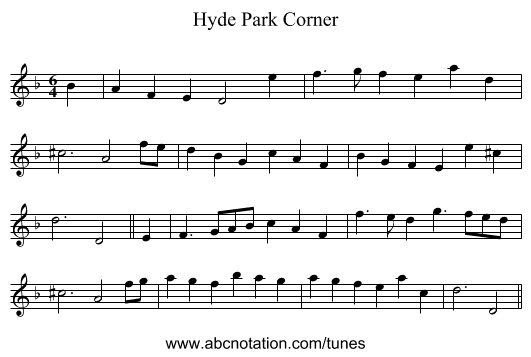 Hyde Park Corner - staff notation