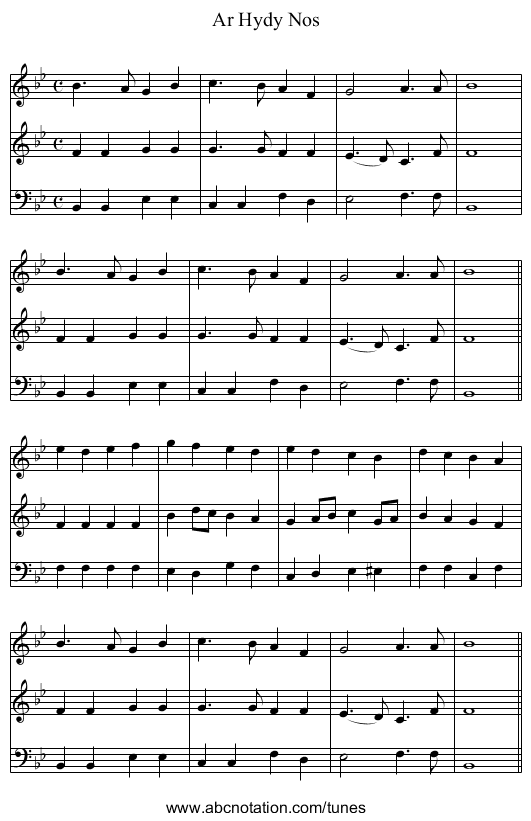 Hydy Nos, Ar - staff notation