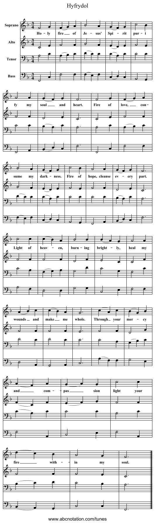 Hyfrydol - staff notation