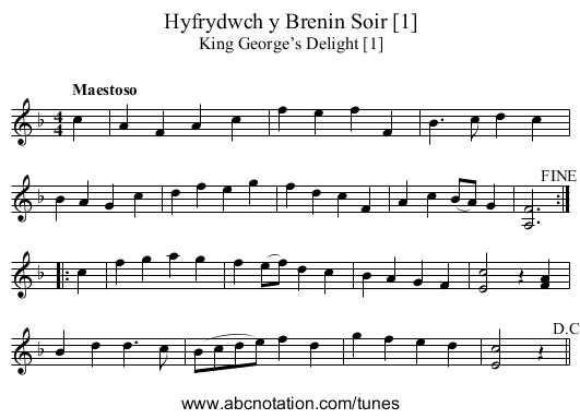 Hyfrydwch y Brenin Soir [1] - staff notation