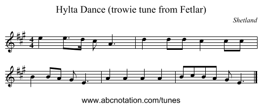 Hylta Dance (trowie tune from Fetlar) - staff notation