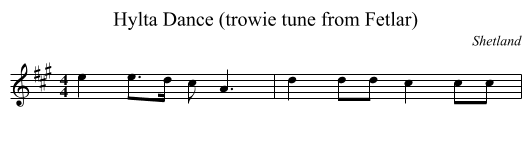 Hylta Dance (trowie tune from Fetlar) - staff notation
