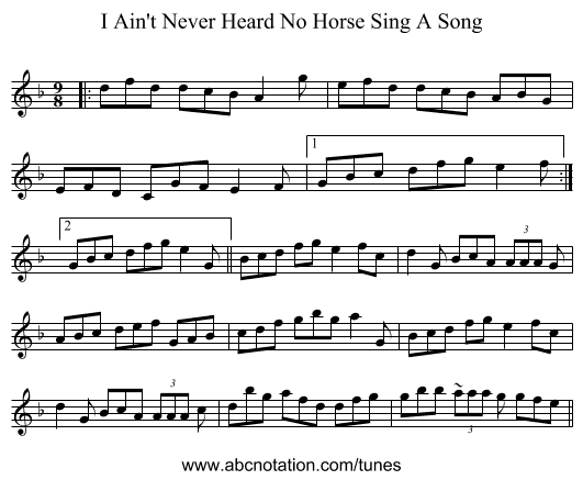 I Ain't Never Heard No Horse Sing A Song - staff notation