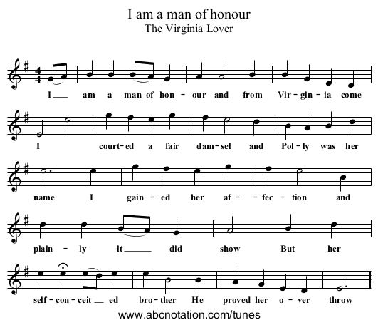 I am a man of honour - staff notation