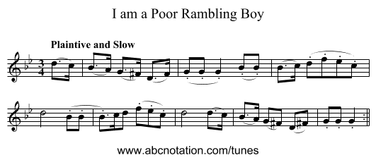I am a Poor Rambling Boy - staff notation