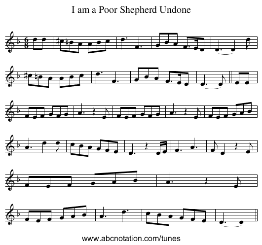 I am a Poor Shepherd Undone - staff notation