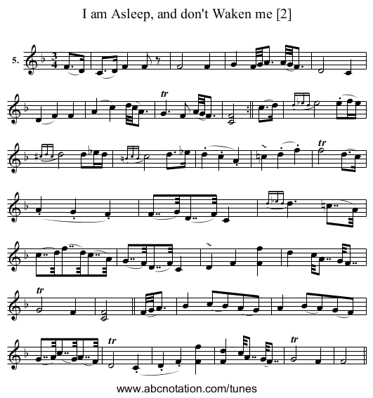 I am Asleep, and don't Waken me [2] - staff notation