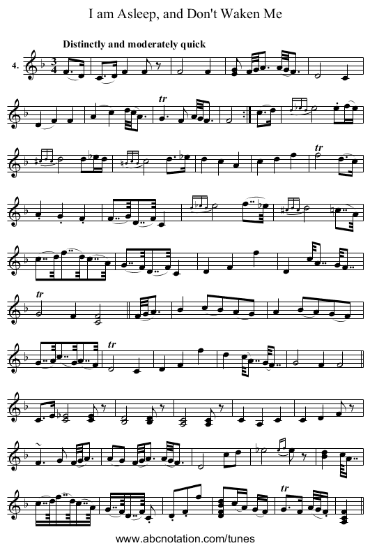 I am Asleep, and Don't Waken Me - staff notation