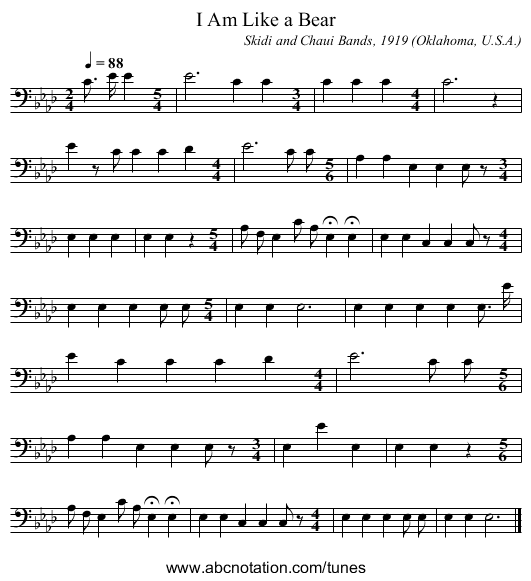 I Am Like a Bear - staff notation