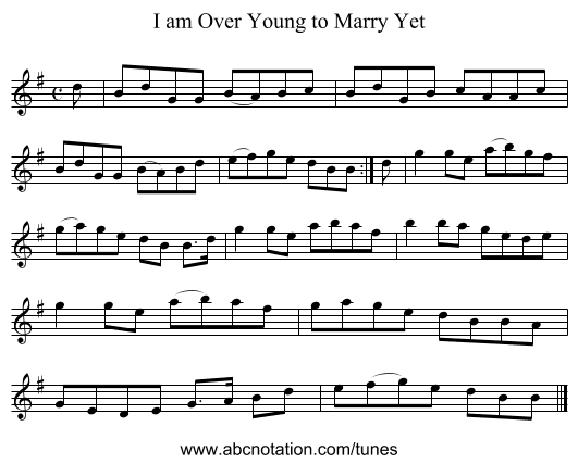 I am Over Young to Marry Yet - staff notation